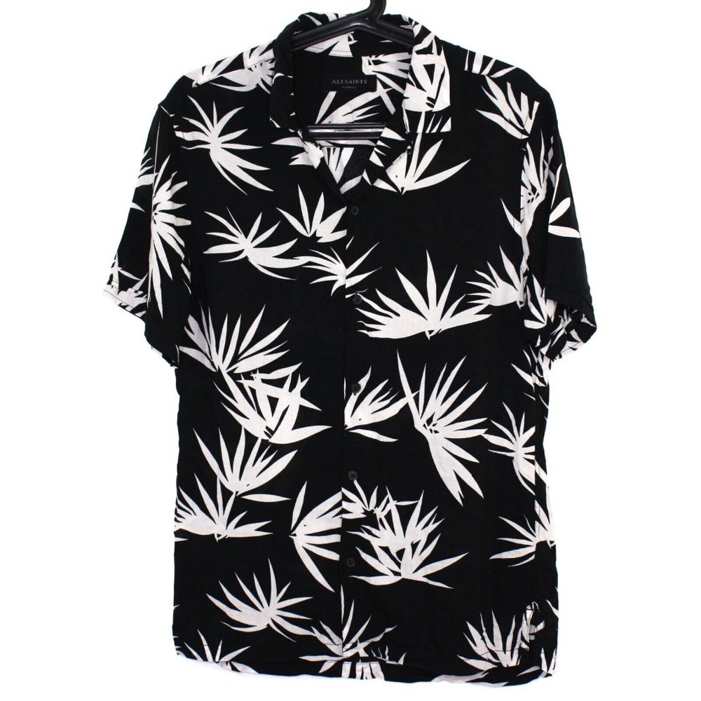 AllSaints Mens XS Bhutan Flowy All Over Print Open Collar Button Up Shirt A1349
